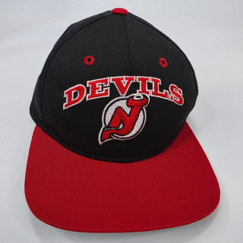 Starter New Jersey Devils Hat NHL Hockey Black Red Kids Elastic Back Vintage 90s